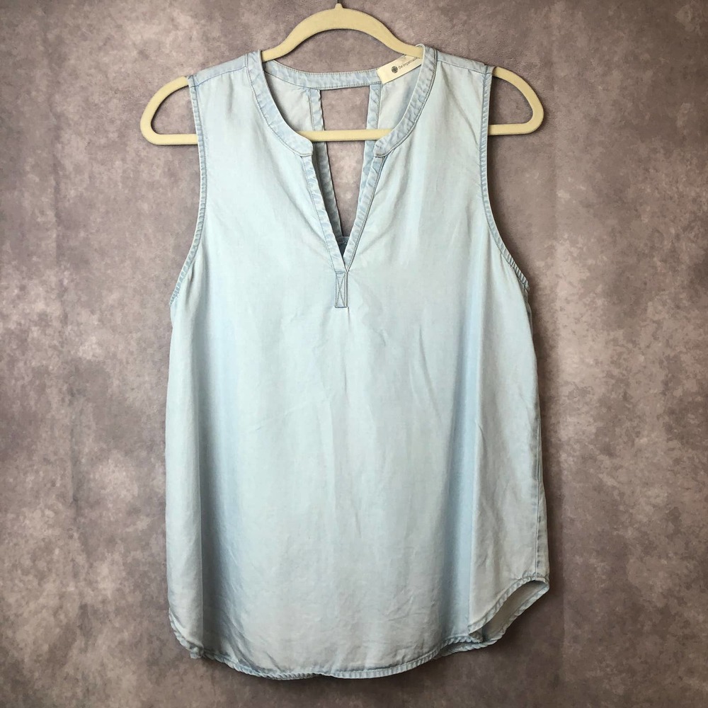The Impeccable Pig Chambray Top Womens Medium Sleeveless Blue Lightweight Casual